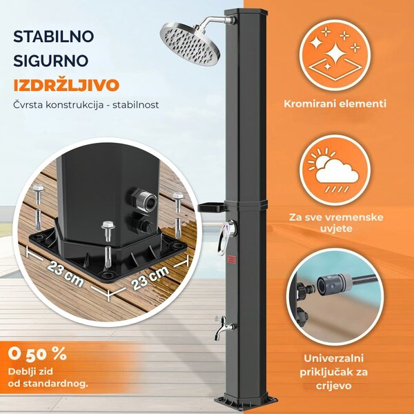 Solarni tuš s poklopcem HAVANA, 60 l, crni Casaria