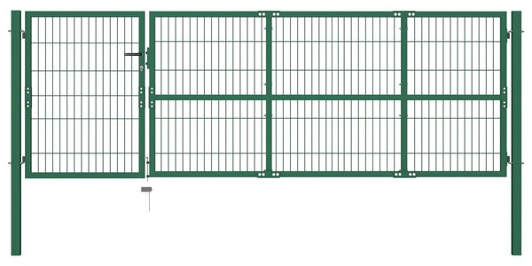 VidaXL Vrtna vrata za ogradu sa stupovima 350 x 100 cm čelična zelena