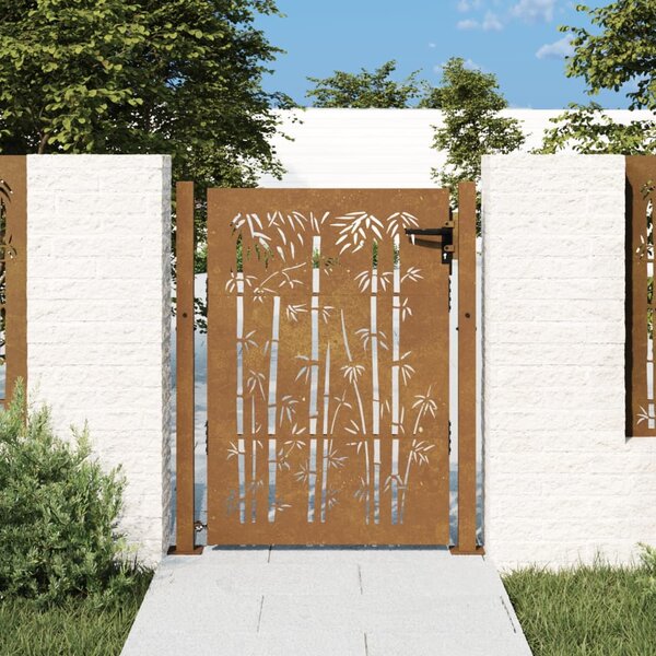 VidaXL Vrtna vrata 105 x 155 cm od čelika COR-TEN s uzorkom bambusa