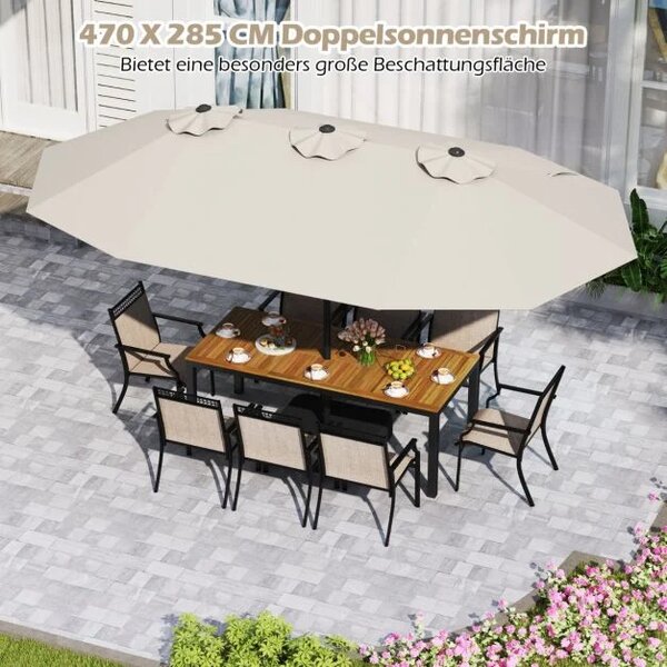 Dvostruki suncobran s postoljem, UPF 50+ i mehanizmom na ručicu, vrtni suncobran, 443 x 263 cm