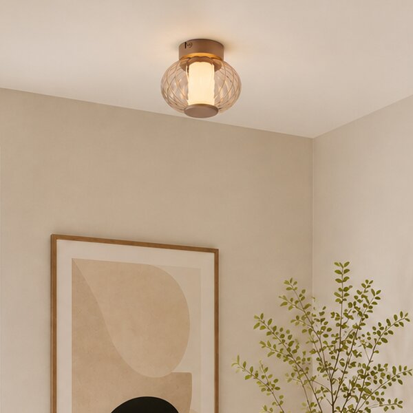 Margherite Designer Brass Ceiling Lamp, 18cm, with Amber Glass & Integrated 3-Step Dimmable LED