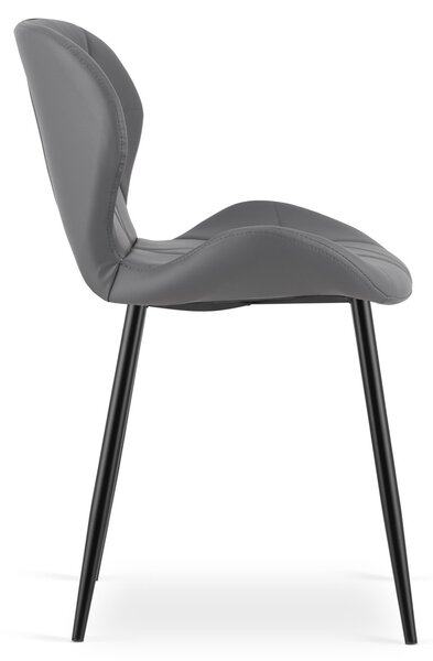 Blagovaonska stolica MANGO od eko kože s crnim nogama, siva