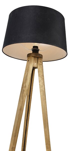 Rustikalna podna lampa s tronošcem, vintage drvo s platnenim sjenilom crna 45 cm - Tripod Classic