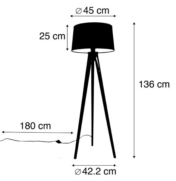 Rustikalna podna lampa s tronošcem, vintage drvo s platnenim sjenilom crna 45 cm - Tripod Classic