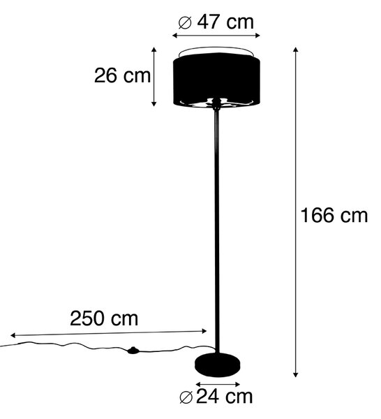Moderna podna lampa crna s abažurom crnim sa zlatom - Simplo