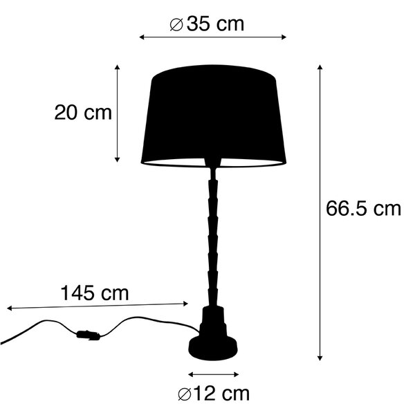 Stolna svjetiljka u stilu art deco brončana s crnim pamučnim sjenilom 35 cm - Pisos