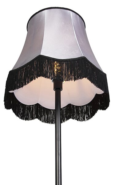 Klasična podna lampa crna s abažurom Granny B siva - Simplo