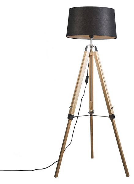 Podna svjetiljka prirodna s crnom lanenom sjenilom 45 cm - Tronožac