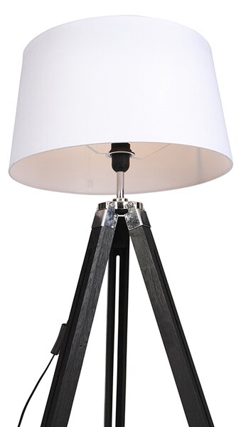 Podna lampa tronožac crna s abažurom 45 cm lanena bijela