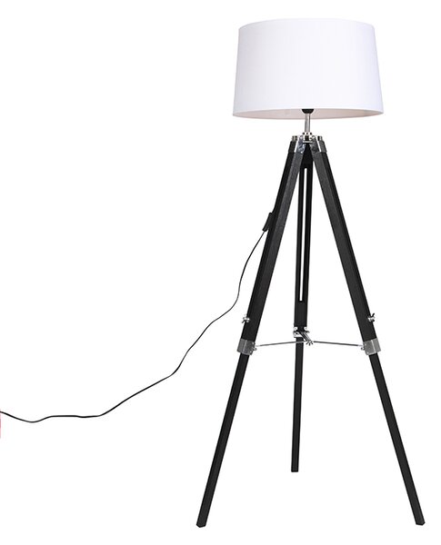 Podna svjetiljka Tronožac crna sa sjenilom 45cm laneno bijela