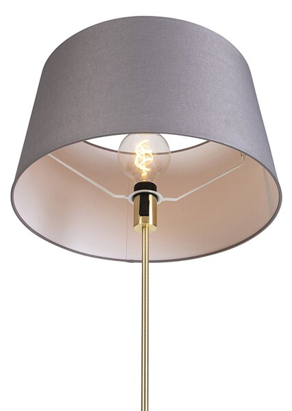 Podna lampa zlatna/mesingana s sivom sjenilom od lana 45 cm - Parte