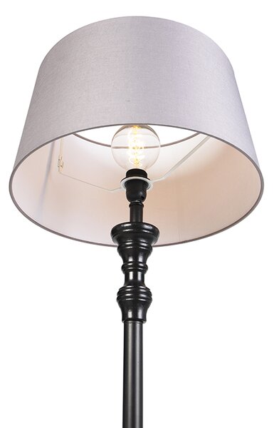 Podna lampa crna s platnenim sjenilom sivim 45 cm - Classico
