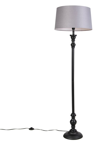 Podna svjetiljka crna s lanenom sjenilom siva 45 cm - Classico