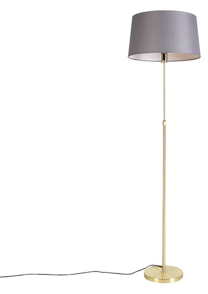 Podna lampa zlatna/mesingana s sivom sjenilom od lana 45 cm - Parte