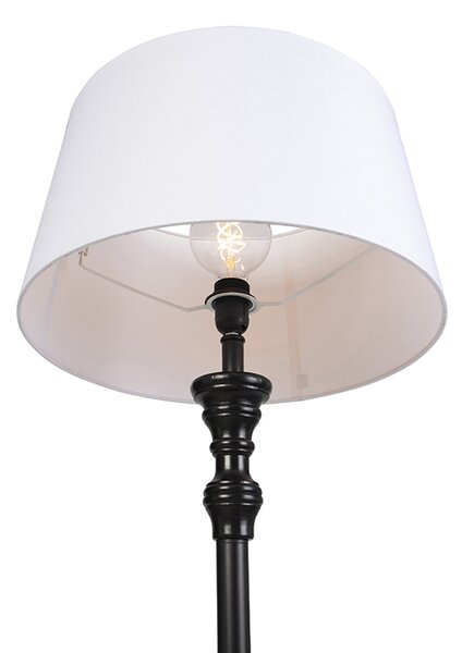 Podna svjetiljka crna s platnenim sjenilom bijela 45cm - Classico