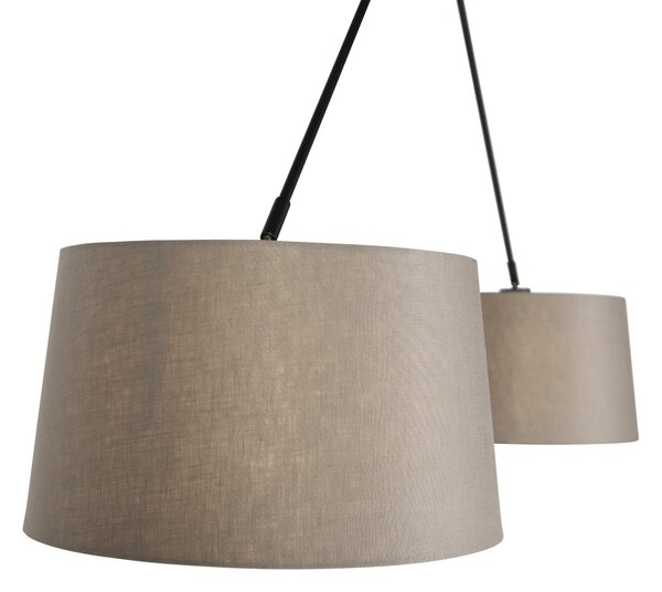 Zidna svjetiljka crna s platnenim sjenilima taupe 35 cm 2-svjetla - Blitz
