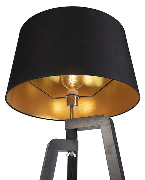 Podna lampa na tronošcu s platnenim sjenilom crna sa zlatom 50 cm - Puros
