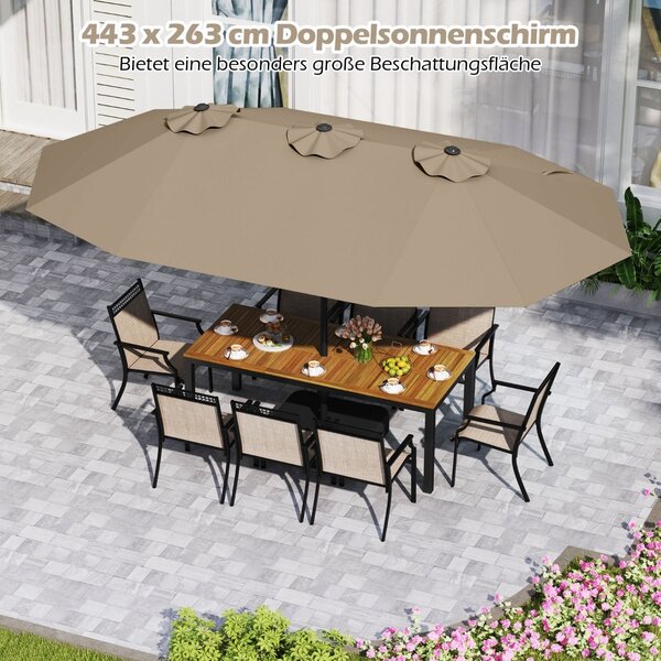 Dvostruki suncobran s postoljem, UPF 50+ i mehanizmom na ručicu, vrtni suncobran, 443 x 263 cm, Kava