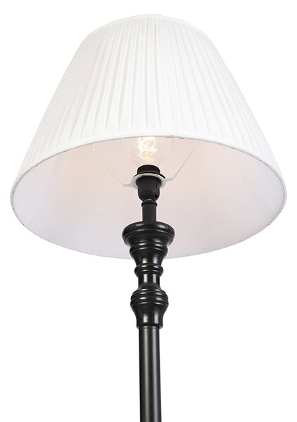 Podna lampa crna s nabranim sjenilom bijela 45 cm - Classico