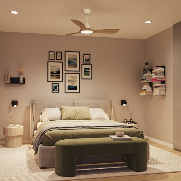 Philips Olas LED ventilator, Ø 106 cm, drvo/bijela, CCT, DC, prigušiva, Bijela, Dnevni boravak/blagovaonica, Plastika