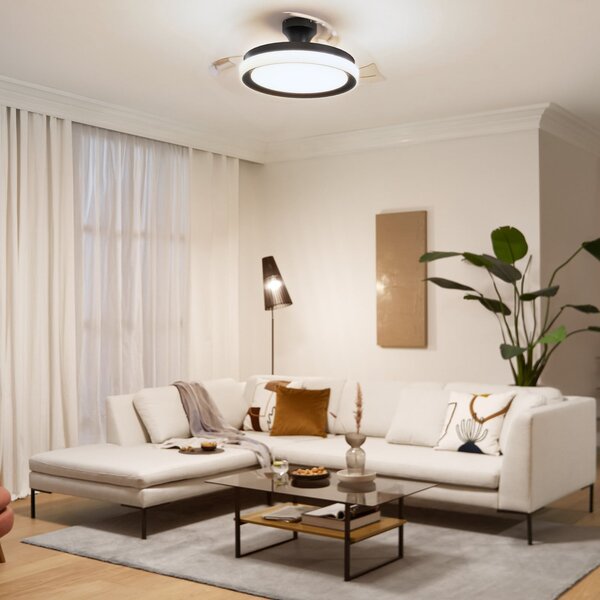 Philips Bliss LED stropni ventilator, crno-bijeli, DC, tih, prigušiva, Crno, Dnevni boravak/blagovaonica, Metal