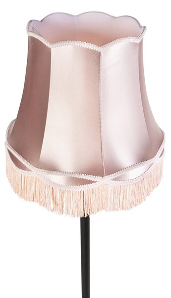 Podna lampa crna s abažurom u stilu bake ružičaste boje - Classico