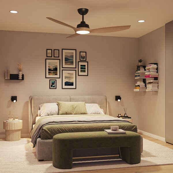 Philips Olas LED ventilator, Ø132 cm, drvo/crna, CCT, DC, prigušiva, Crno, Dnevni boravak/blagovaonica, Plastika