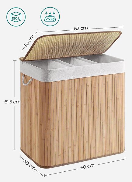 Košara za rublje od bambusa s poklopcem i ručkama, 150 litara