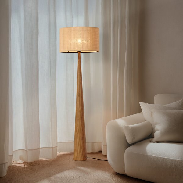 Lucande Fabrena podna lampa, prirodna boja, bambus, visina 138 cm, Drvo, Dnevni boravak/blagovaonica, Drvo