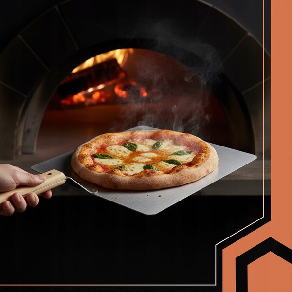 Jak reket za pizzu od nehrđajućeg čelika 47 cm drvena ručka + silikonska rukavica