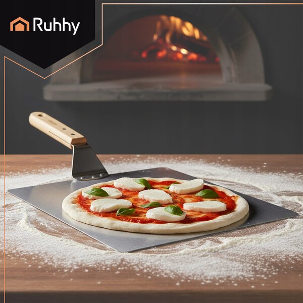 Jak reket za pizzu od nehrđajućeg čelika 47 cm drvena ručka + silikonska rukavica
