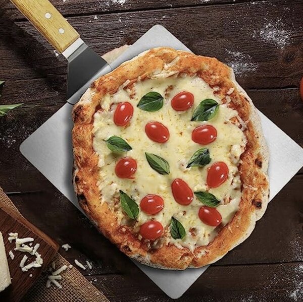 Jak reket za pizzu od nehrđajućeg čelika 47 cm drvena ručka + silikonska rukavica