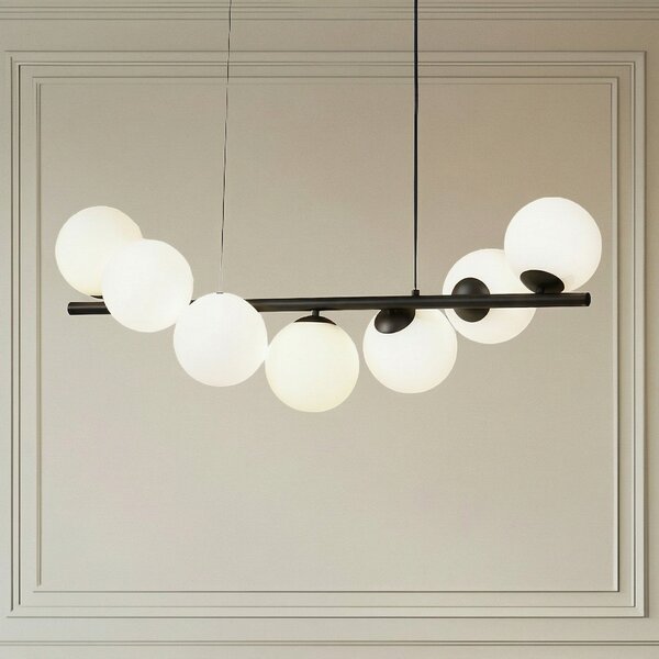 Lucande Viseća lampa Isandro, crna / opal, 7 lampica, prigušiva, Crno, Dnevni boravak/blagovaonica, Staklo