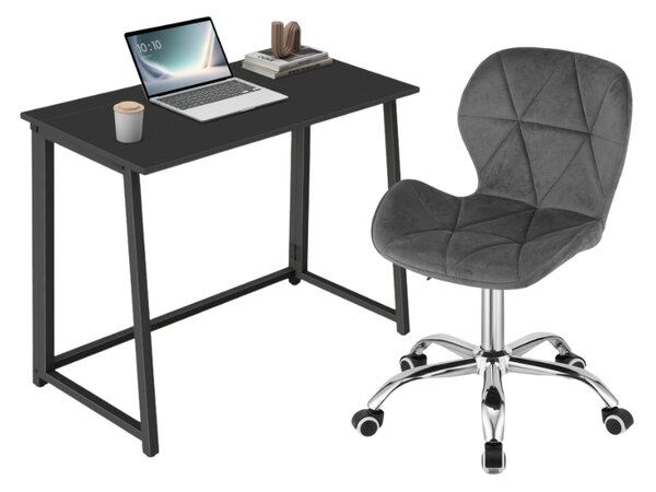 Set za ured – sklopivi radni stol ZARIMO 80×40 cm crni + uredska stolica AVOLA VELVET siva