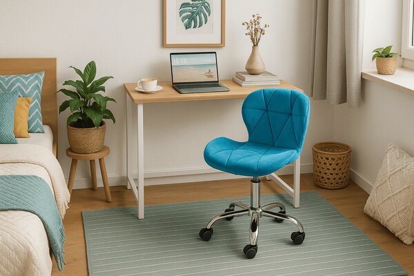 Set za ured – sklopivi radni stol ZARIMO 80×40 cm bijeli + uredska stolica AVOLA VELVET plava