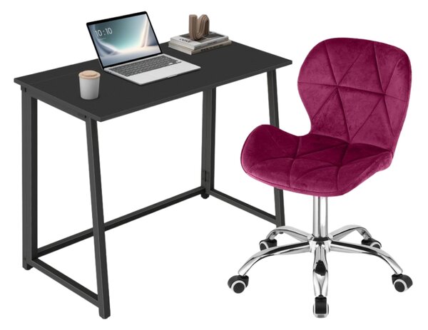Set za ured – sklopivi radni stol ZARIMO 80×40 cm crni + uredska stolica AVOLA VELVET vinska crvena