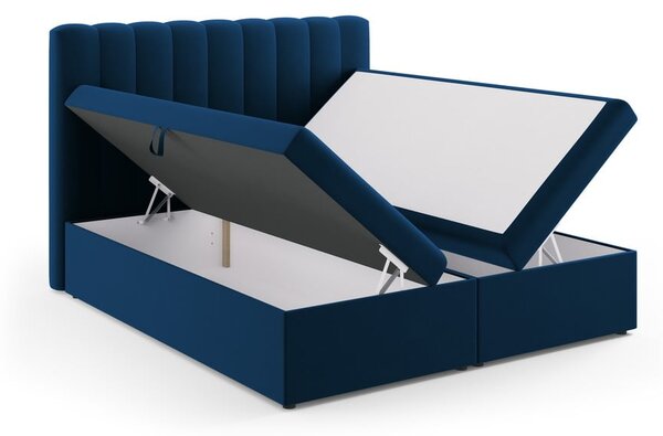 Tamno plavi boxspring krevet s prostorom za pohranu 180x200 cm Gina – Milo Casa