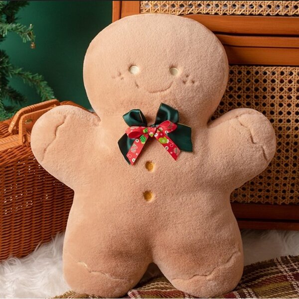 Baršunasti ukrasni jastučić u obliku medenjaka GINGERBREAD, bež boje