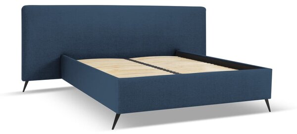 Tamno plavi tapecirani bračni krevet s prostorom za pohranu s podnicom 160x200 cm Walter – Milo Casa