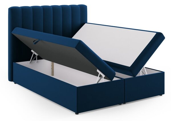 Tamno plavi boxspring krevet s prostorom za pohranu 160x200 cm Gina – Milo Casa