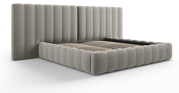 Sivi tapecirani bračni krevet s prostorom za pohranu s podnicom 180x200 cm Gina – Milo Casa