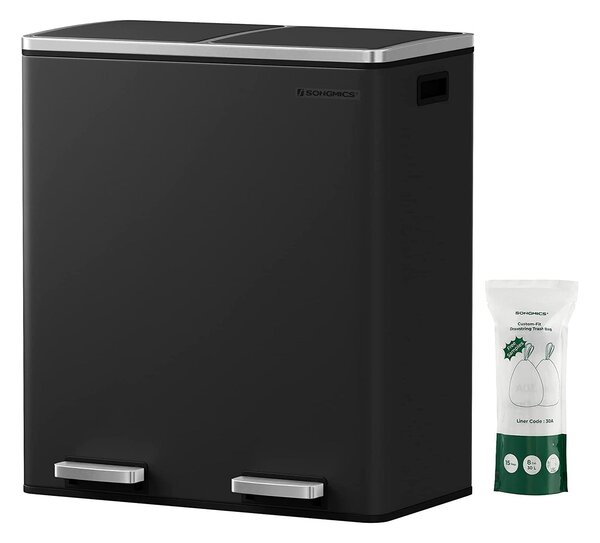 Airless metalna pedala dupla kanta za smeće, 2 x 30L, sa 15 vreća za smeće, crna | SONGMICS