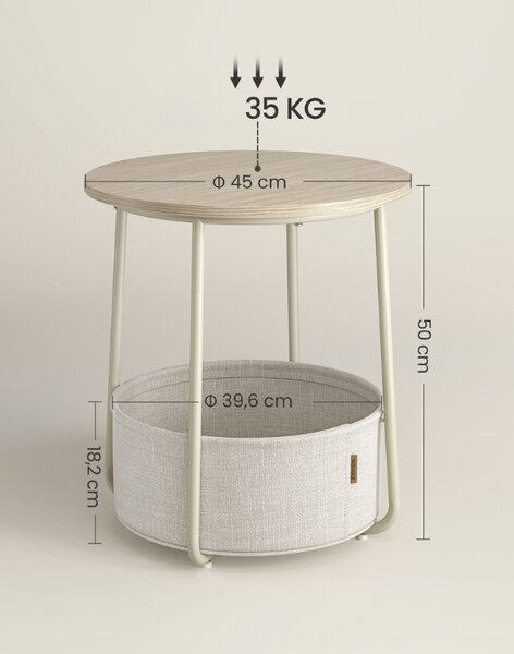 Krem bočna stolić sa korpom za odlaganje SALMA Ø 45 cm