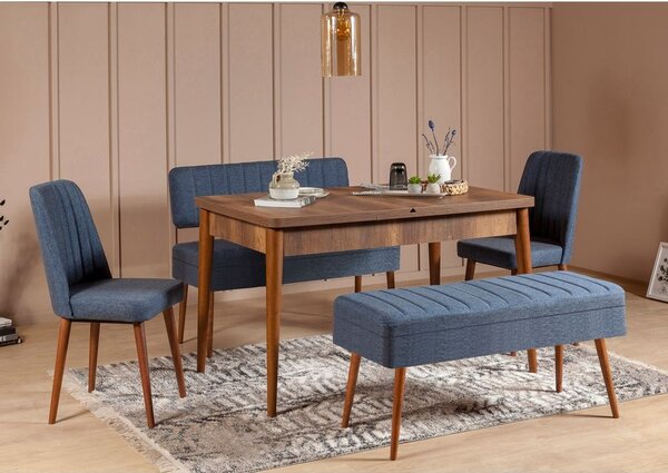 Woody Fashion Set stola i stolica (5 komada), Vina 1048 - 4 - Walnut, Dark Blue