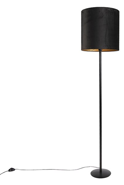 Podna lampa crna s crnom baršunastom sjenilom sa zlatom 40 cm - Simplo