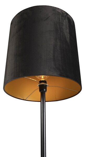 Podna lampa crna s crnom baršunastom sjenilom sa zlatom 40 cm - Simplo