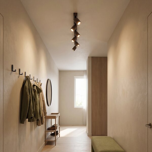 TK Lighting Gornja stropna točka, podesiva, smeđa, linearna sa šest žarulja, prigušiva, Smeđa / hrđa, Dnevni boravak/blagovaonica, Metal, Strop s više plamena