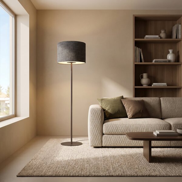 Nowodvorski Lighting Podna lampa Amarela, crna melanž, tekstil, E27, Crno, Dnevni boravak/blagovaonica, Tkanina / tekstil