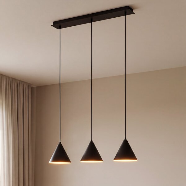 TK Lighting Cono viseća svjetiljka, 3 žarulje, crna, E27, prigušiva, Crno, Dnevni boravak/blagovaonica, Metal