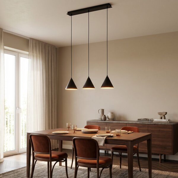 TK Lighting Cono viseća svjetiljka, 3 žarulje, crna, E27, prigušiva, Crno, Dnevni boravak/blagovaonica, Metal